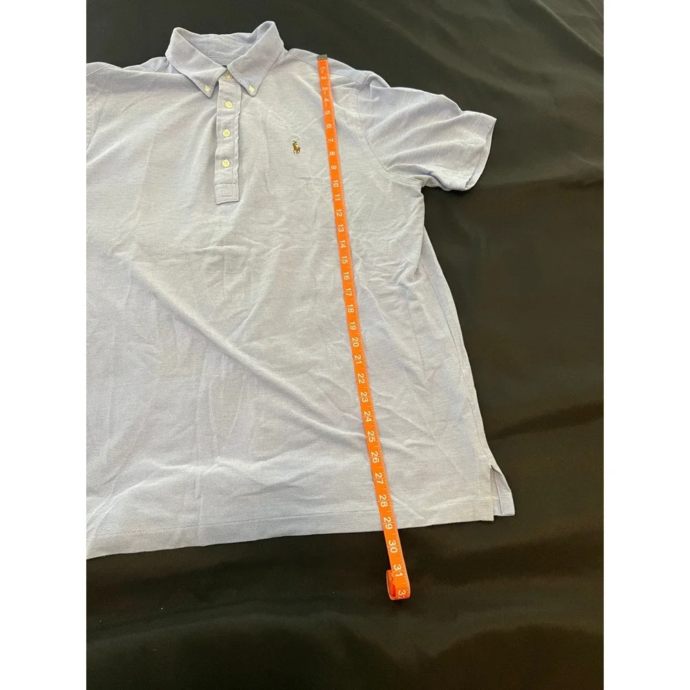 Ralph Lauren Mens Knit Oxford Polo Shirt Light Blue Short Sleeve Large L